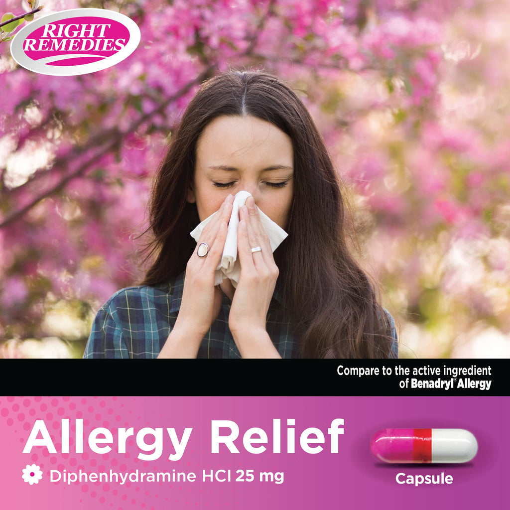 RIGHT REMEDIES Allergy Relief - Diphenhydramine HCl 25 mg, 1000 Capsules