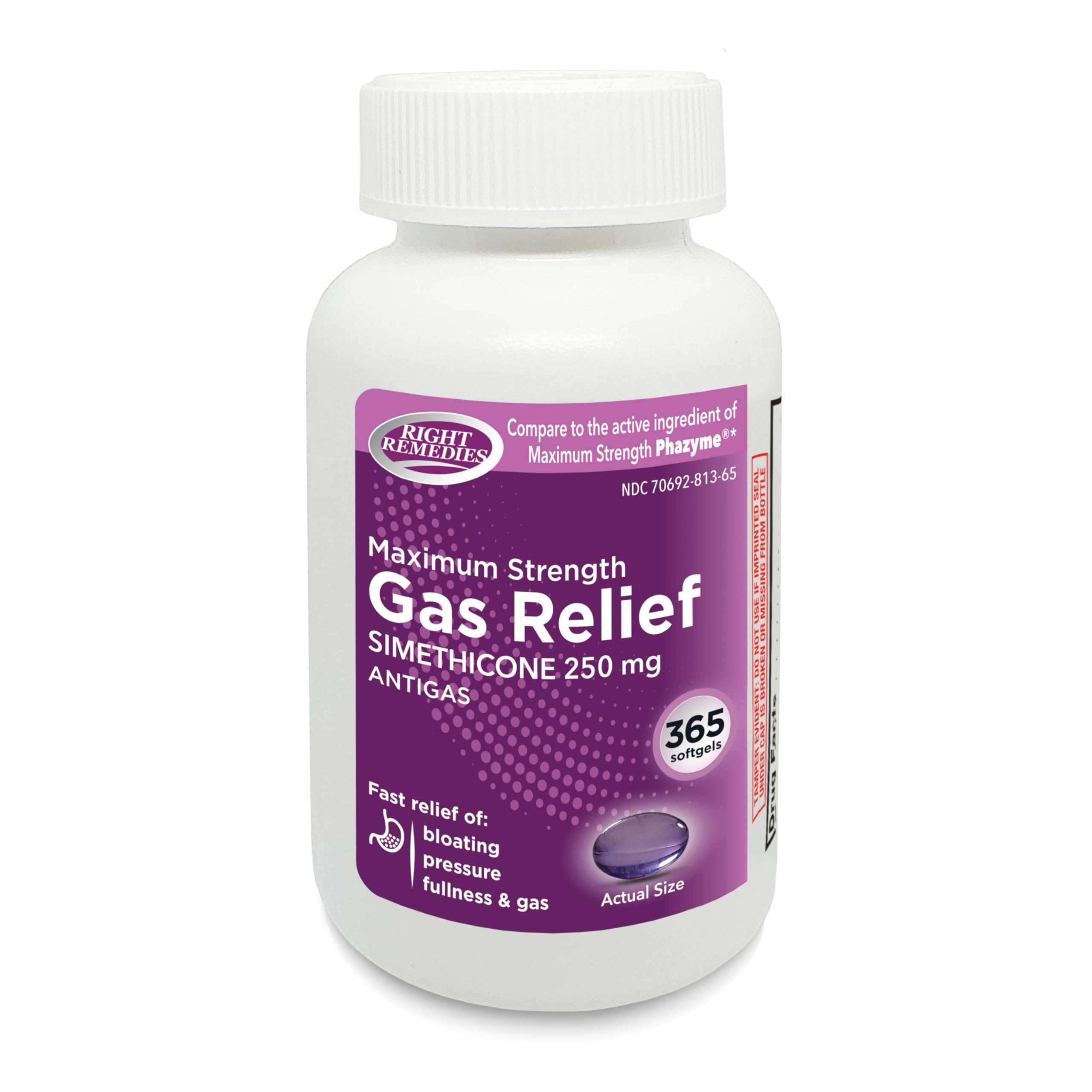 RIGHT REMEDIES Gas Relief Maximum Strength 250 mg Simethicone – 365 Softgels (Compare to Phazyme)