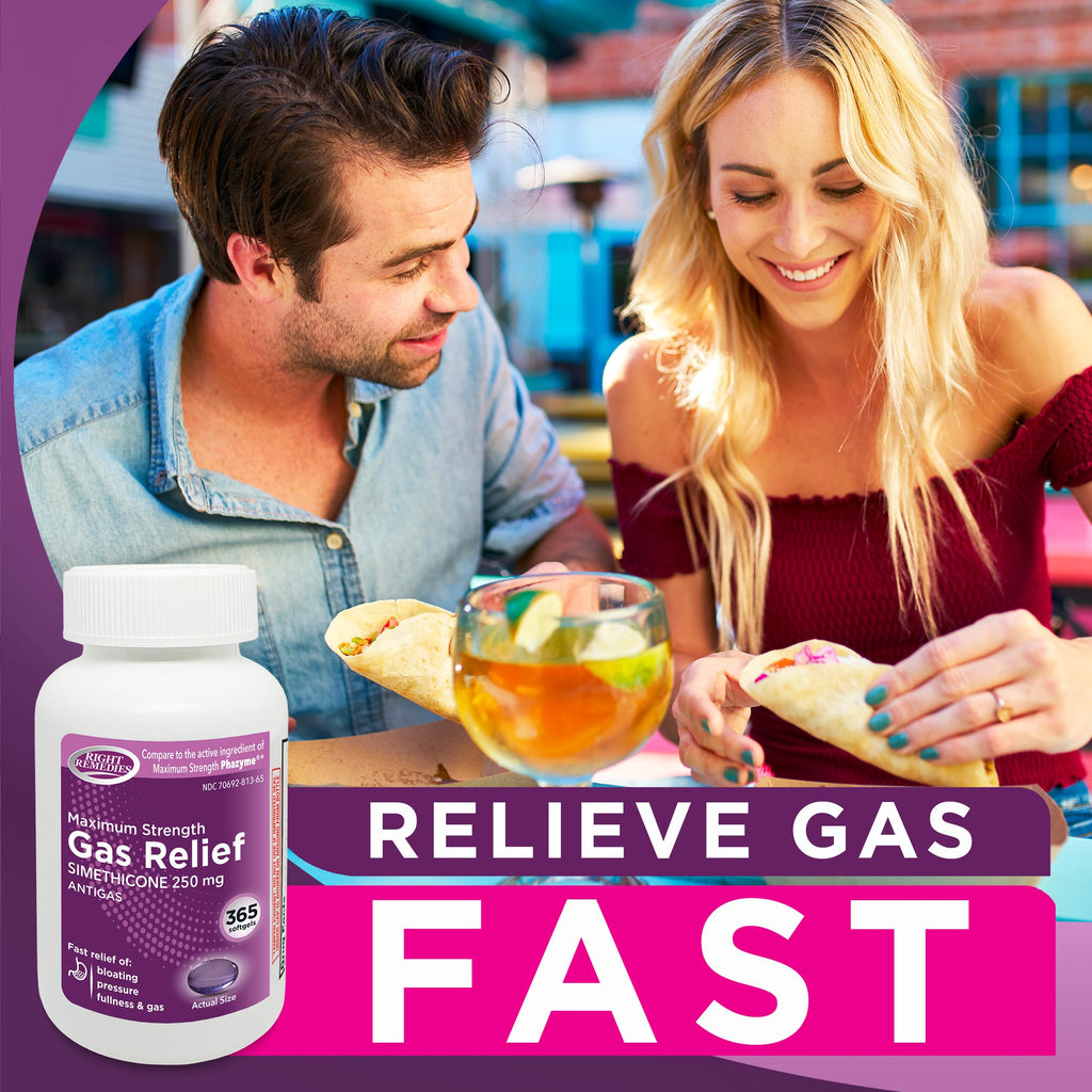 RIGHT REMEDIES Gas Relief Maximum Strength 250 mg Simethicone – 365 Softgels (Compare to Phazyme)