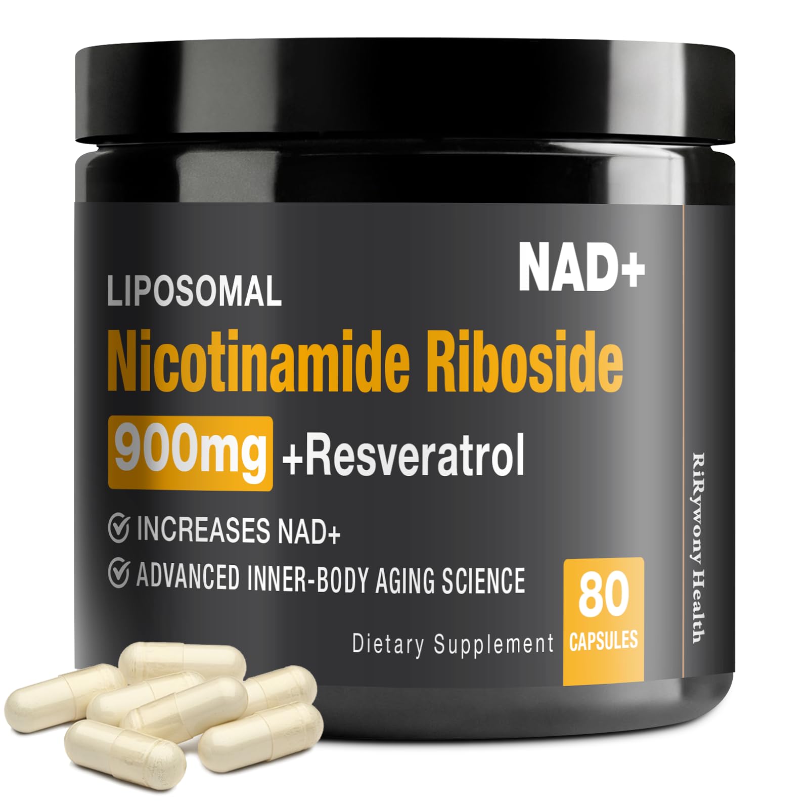 RiRywony Health NAD Supplement – NAD+ with NR, Resveratrol & Quercetin 900mg (80 capsules)