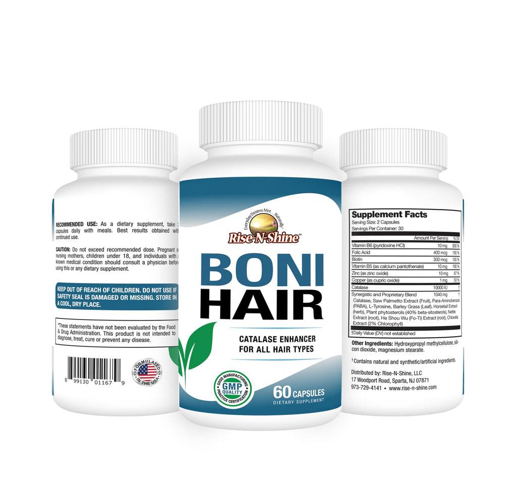 Rise-N-Shine BoniHair Catalase Supplement – 10,000 IU for Vibrant Hair | 60 Capsules