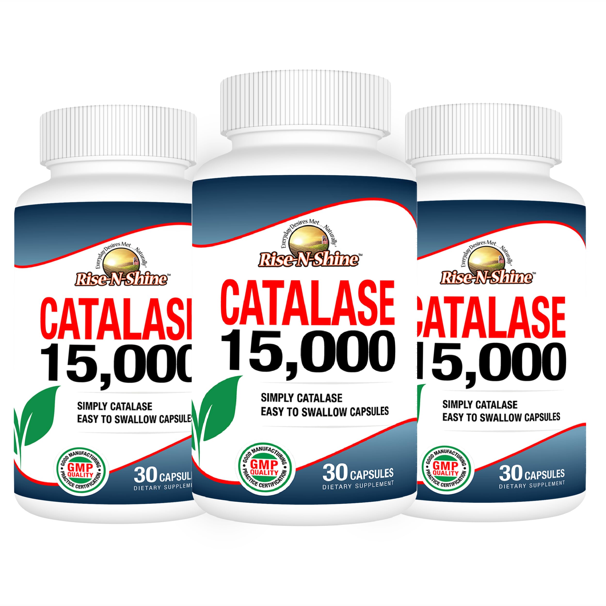 Rise-N-Shine Catalase Supplement 15,000 – Hair Health & Antioxidant Enzyme – 90 Capsules x 3 Bottles (90-Day Supply)