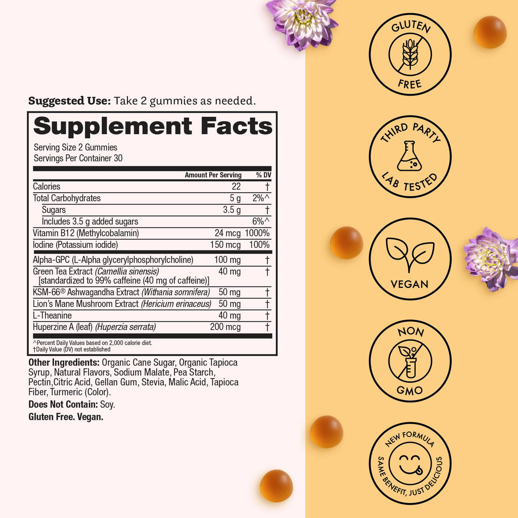 Winged Wellness Rise Up: Energy & Focus Gummies for Women | Pineapple, 60 Gummies