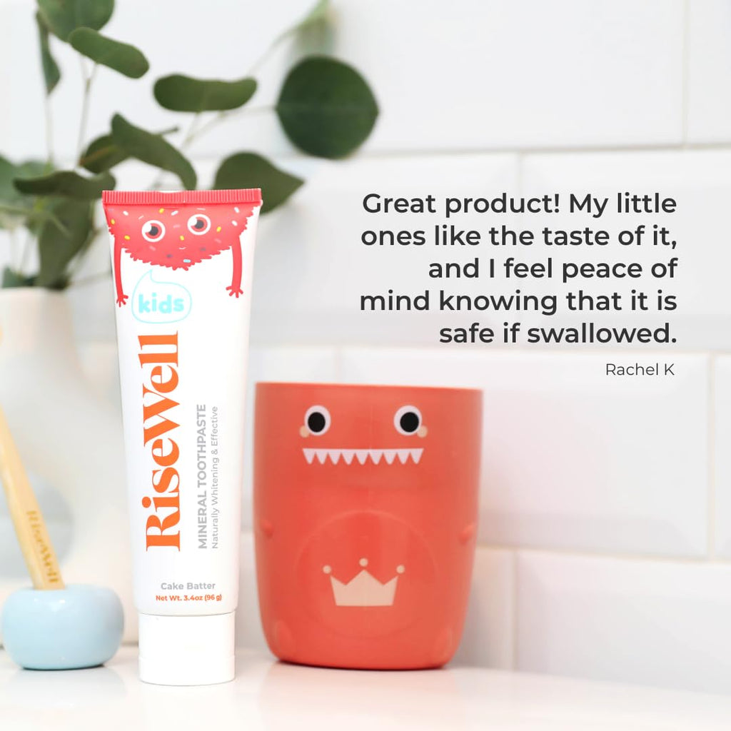 RiseWell Kids Mineral Toothpaste – Hydroxyapatite, No Fluoride, Cake Batter – 3.4 oz (Pack of 2)