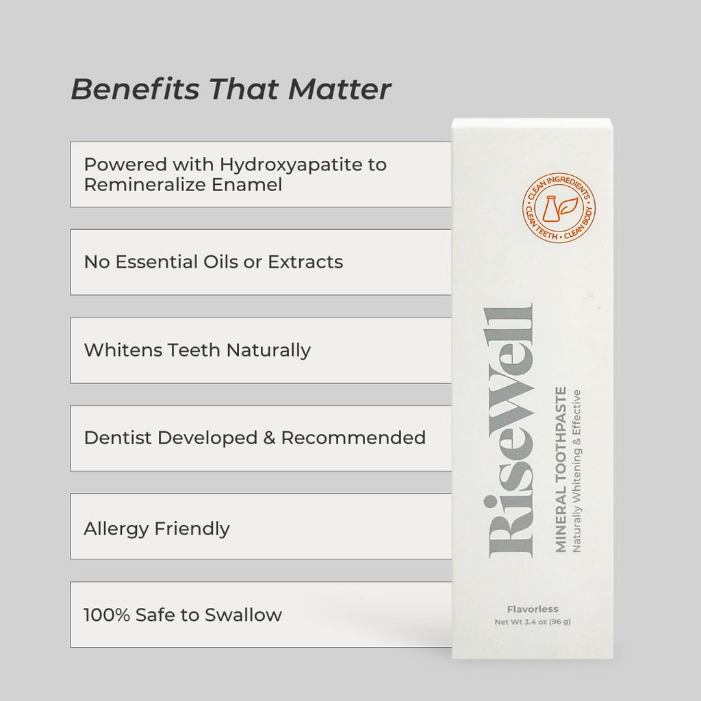 RiseWell Mineral Unflavored Toothpaste - Hydroxyapatite, Fluoride-Free, SLS-Free | Made in USA (Pack of 2)
