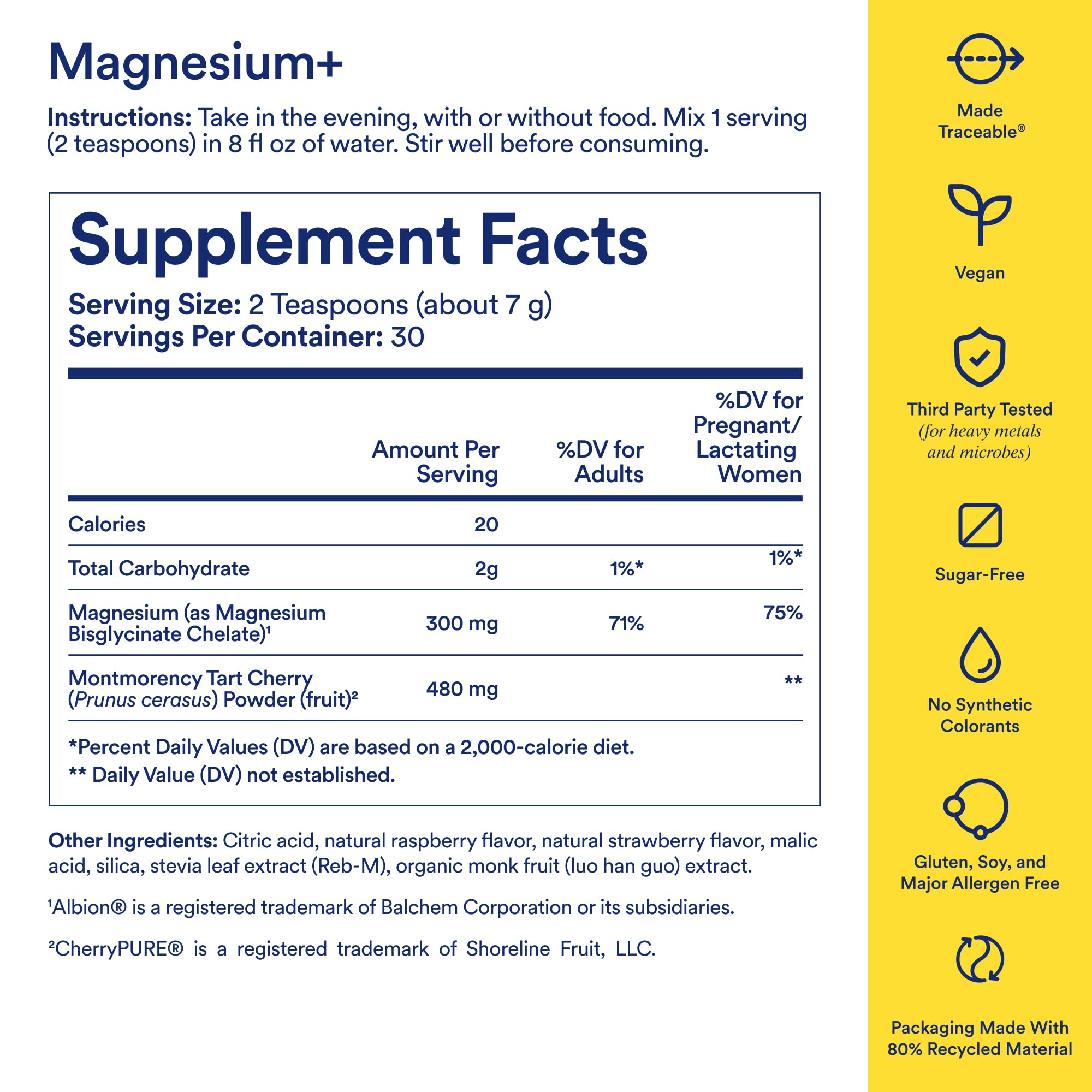 Ritual Magnesium+ Drink Mix: Tart Cherry & Gentle Magnesium Bisglycinate | 30 Servings