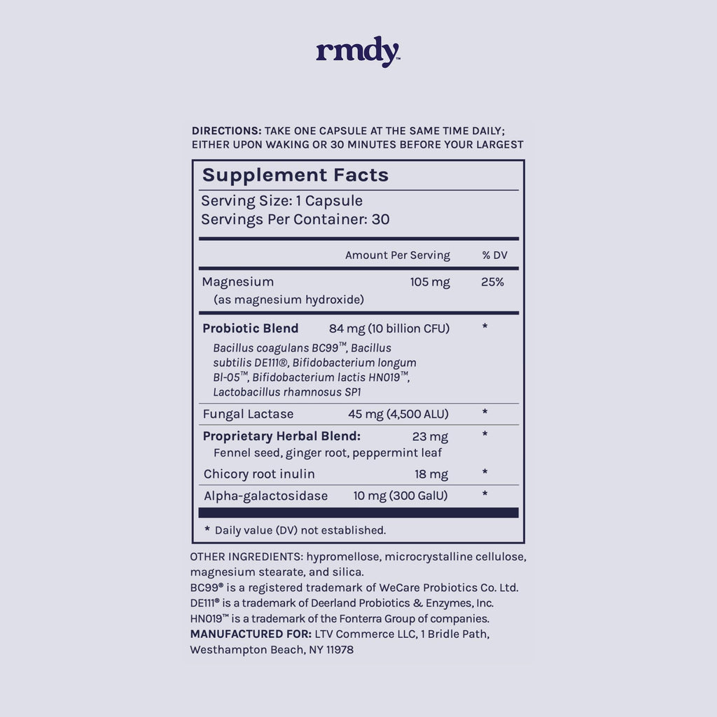 rmdy Probiotic for Digestive Health | Constipation & Bloating (30 Capsules)
