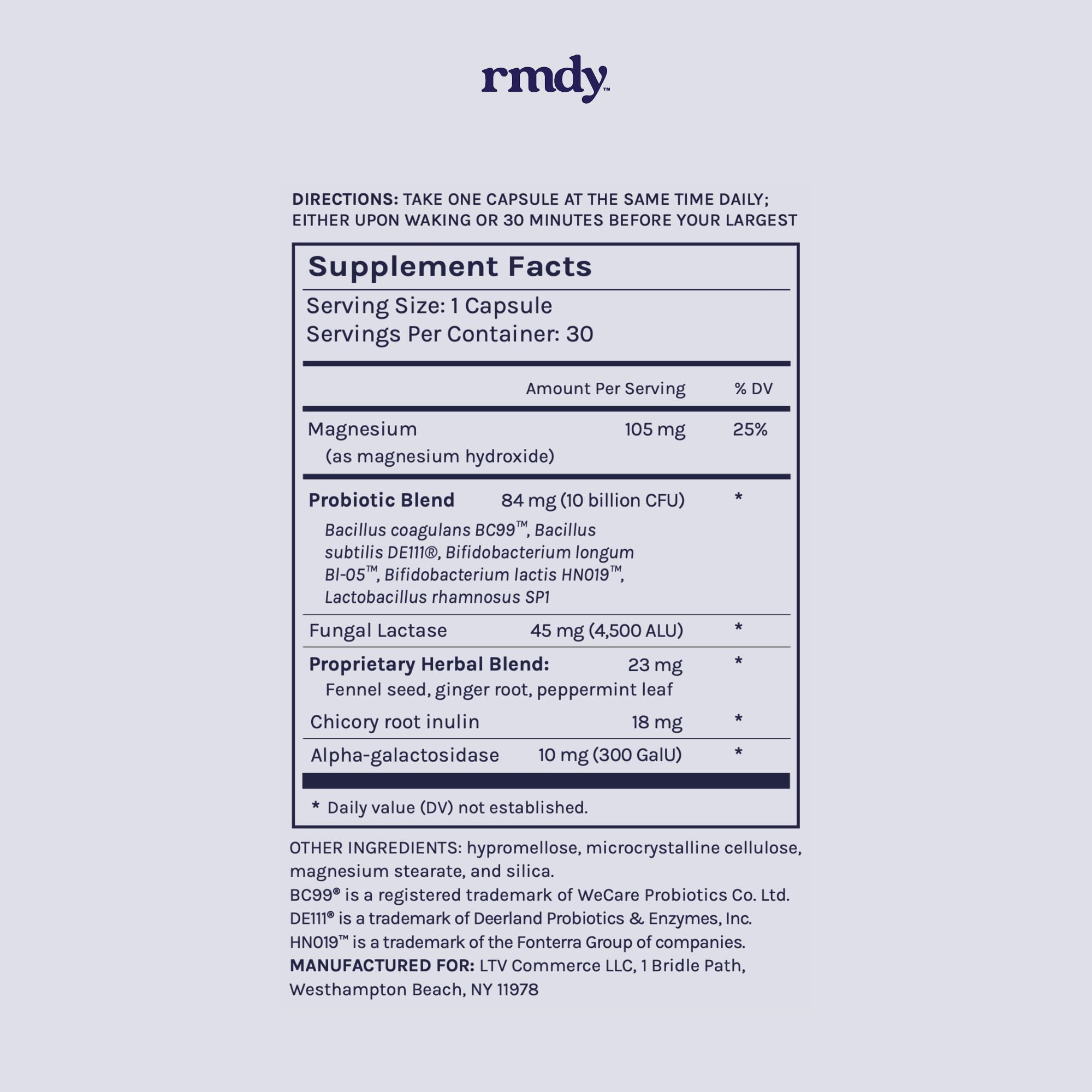 rmdy Probiotic for Digestive Health | Constipation & Bloating (30 Capsules)