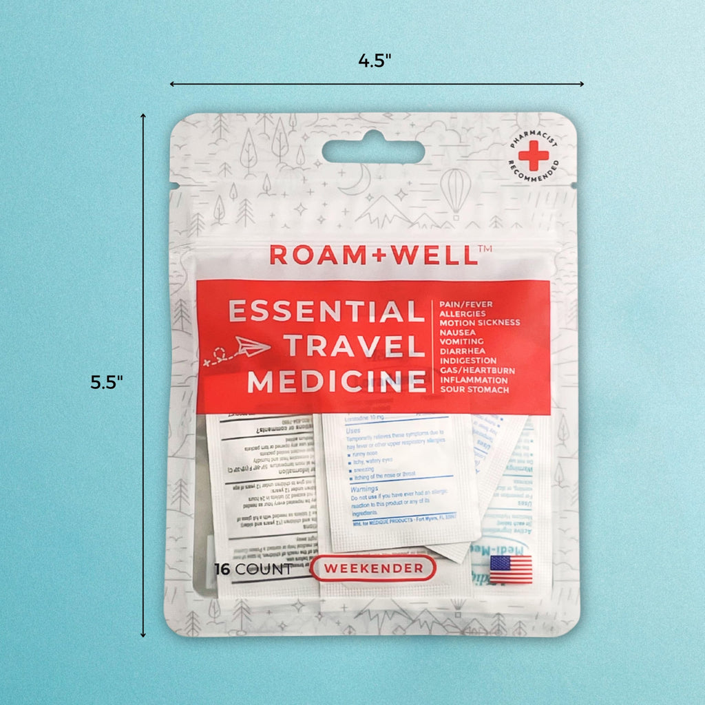 Roamwell Essential Travel Medicine Kit – TSA-Approved Weekender (16 Tablets)