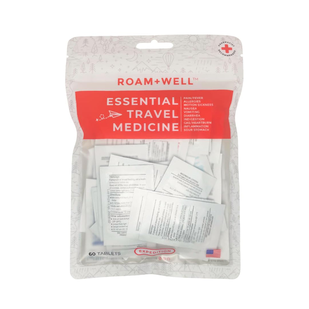 Roamwell Essential Travel Medicine Kit — TSA-Approved OTC Med Pack (Expedition | 60 Tablets)