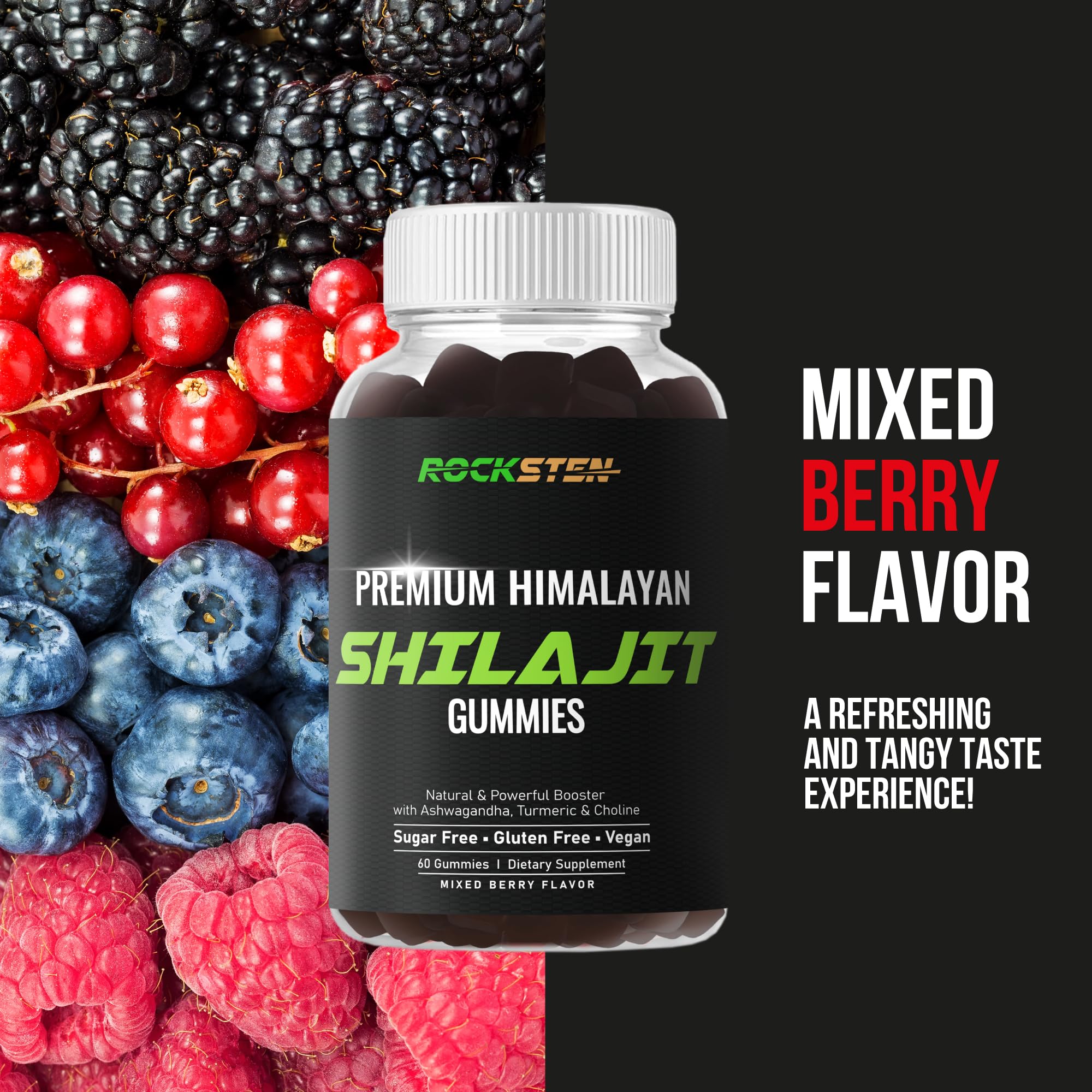 RockSten Premium Himalayan Shilajit Gummies - 1500mg with Ashwagandha & Turmeric | Vegan, Gluten-Free