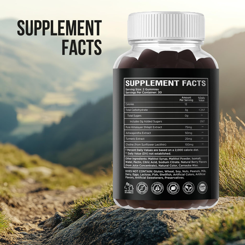 RockSten Premium Himalayan Shilajit Gummies - 1500mg with Ashwagandha & Turmeric | Vegan, Gluten-Free