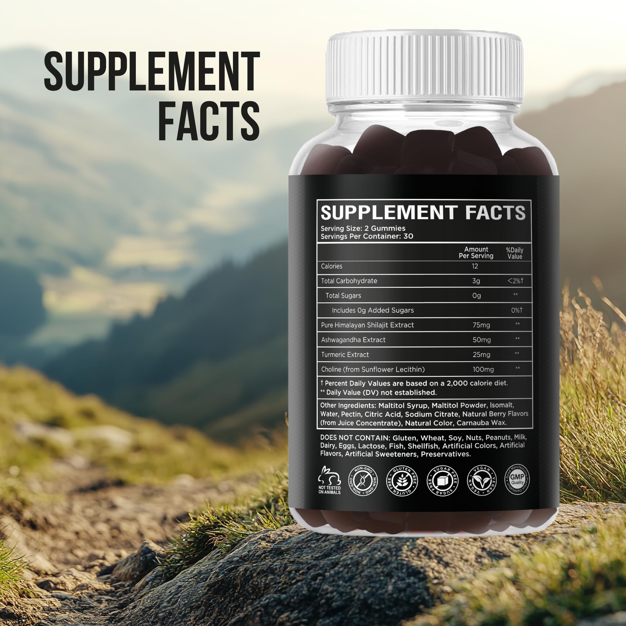 RockSten Premium Himalayan Shilajit Gummies - 1500mg with Ashwagandha & Turmeric | Vegan, Gluten-Free