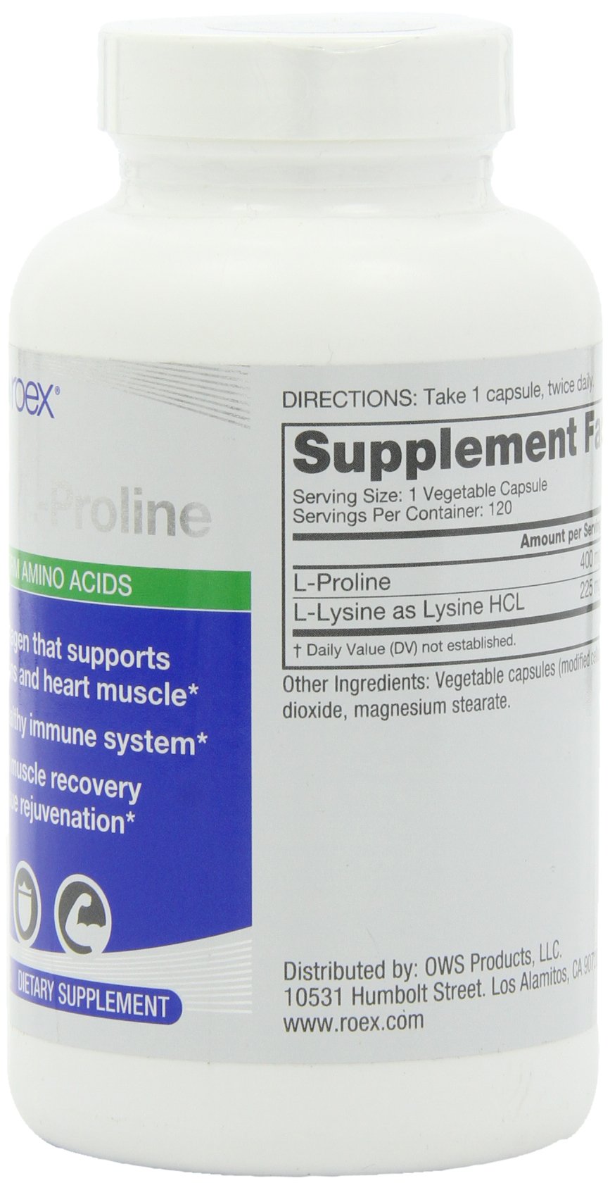 Roex Vitamins | L-Lysine | L-Proline | Muscle Maintenance and Recovery | Healthy Joints | Nutritional-Supplement | 120 Count