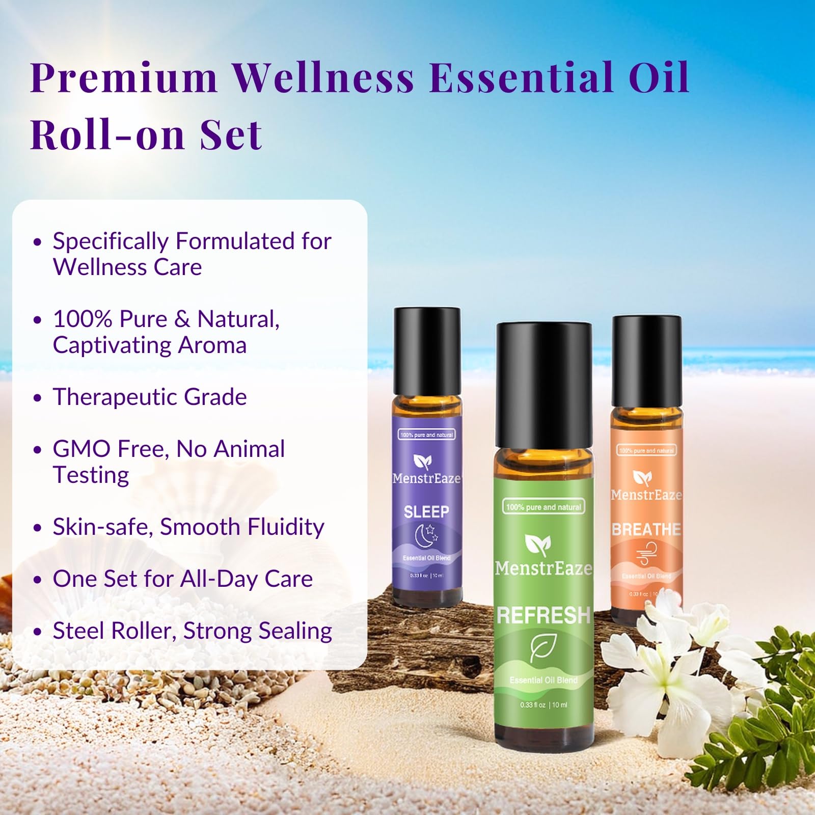 Therapeutic Grade Essential Oils Roll-On Set – Sleep, Breathe, Refresh