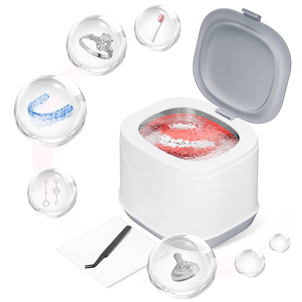 ROLWAY Ultrasonic Retainer Cleaner 46kHz – 220ml, One-Touch Deep Cleaning for Mouth Guards & Aligners (White)