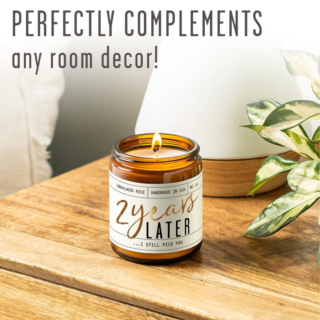 2 Year Anniversary Gift for Her – 2 Years Later Soy Candle, Sandalwood Rose, USA Made