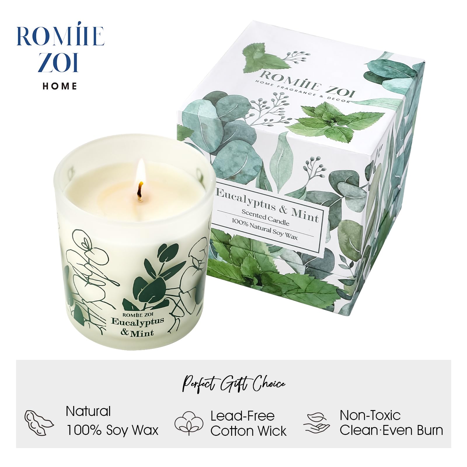 ROMIIE ZOI Scented Candle – Eucalyptus & Mint | 6oz Soy Wax Jar (170g) – Gifts for Women