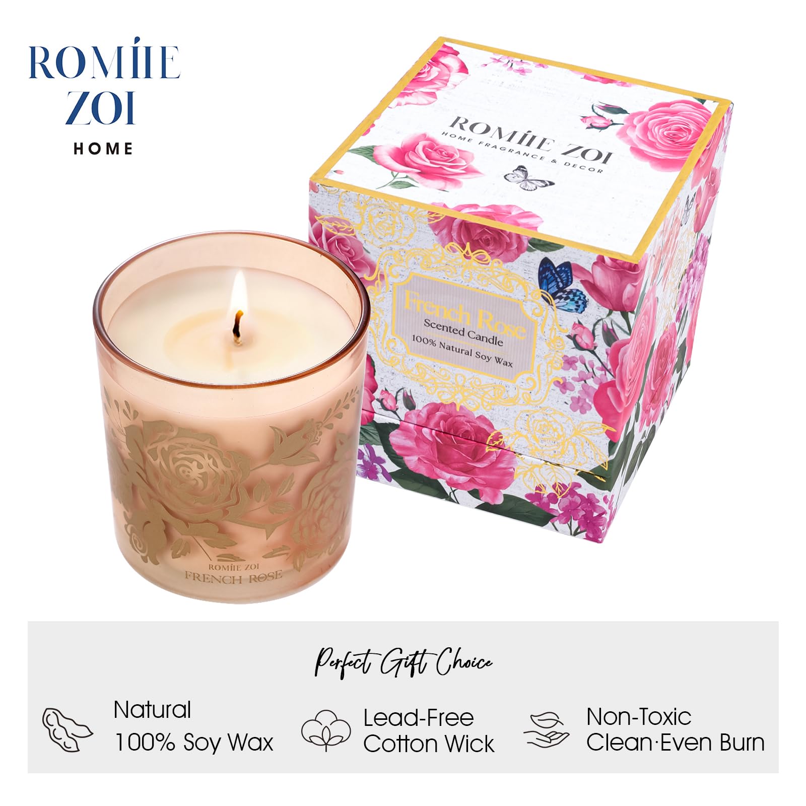 ROMIIE ZOI French Rose Scented Candle - 6oz Soy Jar | Gifts for Women