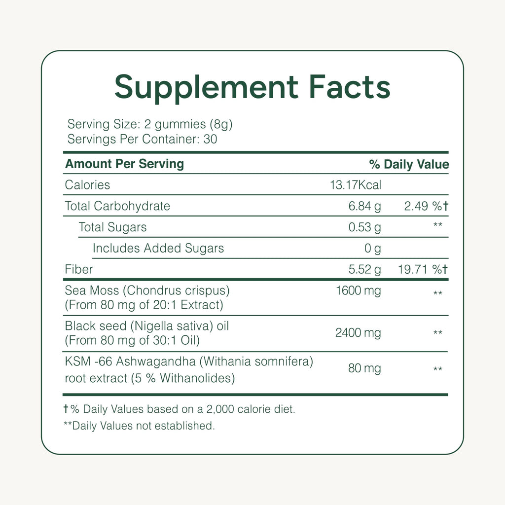 ROOT LABS Sea Moss Gummies – 92+ Minerals, KSM-66 Ashwagandha, Black Seed Oil | 60 Gummies