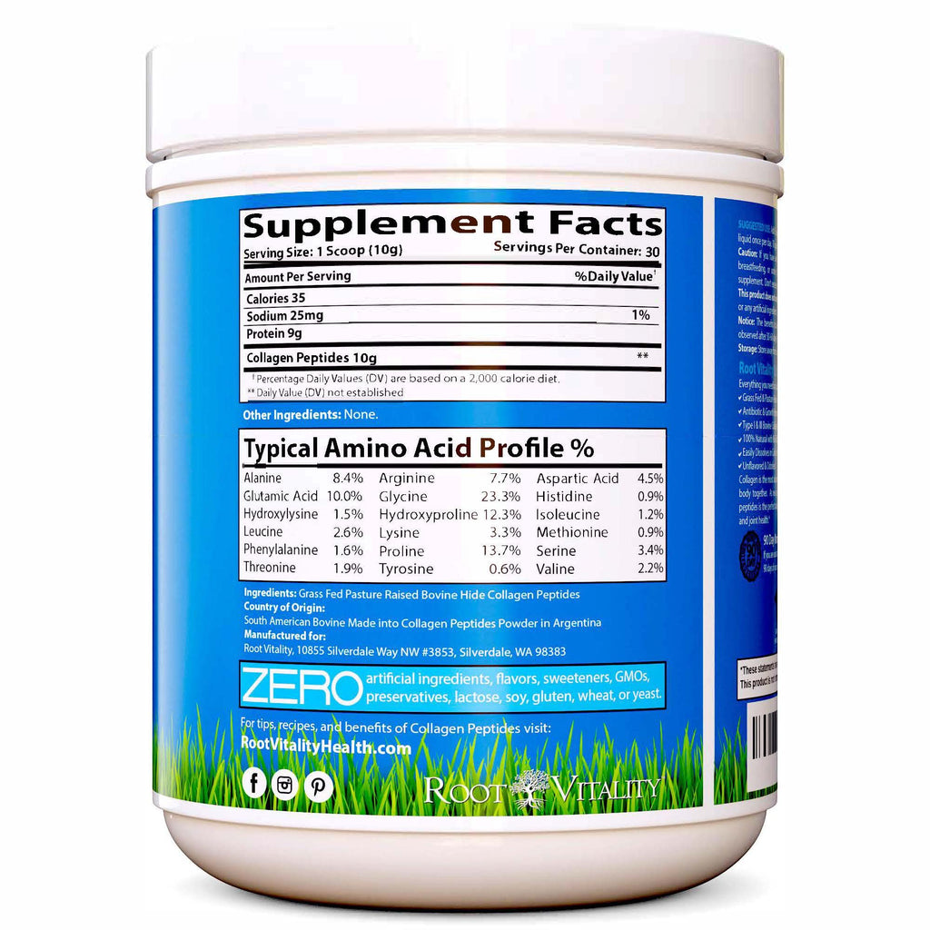 Root Vitality Collagen Peptides Powder – Grass-Fed, Non-GMO, Skin, Hair & Nails, 30 Servings