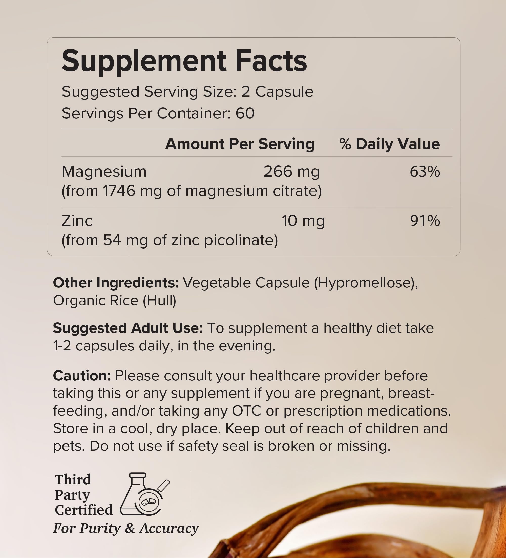 Potent & Pure Magnesium & Zinc Complex by Rootcha | Fully Reacted Magnesium with Chelated Zinc Picolinate | 120 Capsules