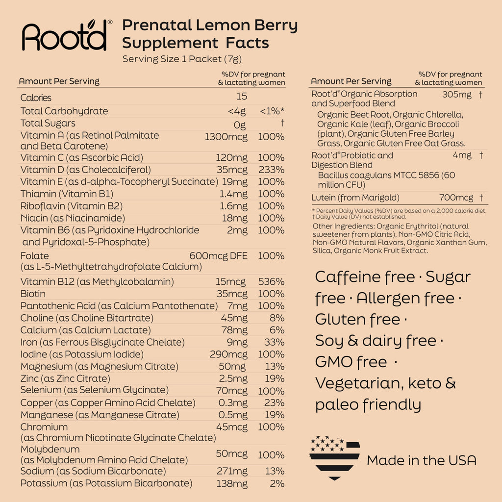 Root'd Prenatal Multivitamin Powder – 25 Vitamins & Minerals, 3x Electrolytes, Sugar-Free | 90 Packets