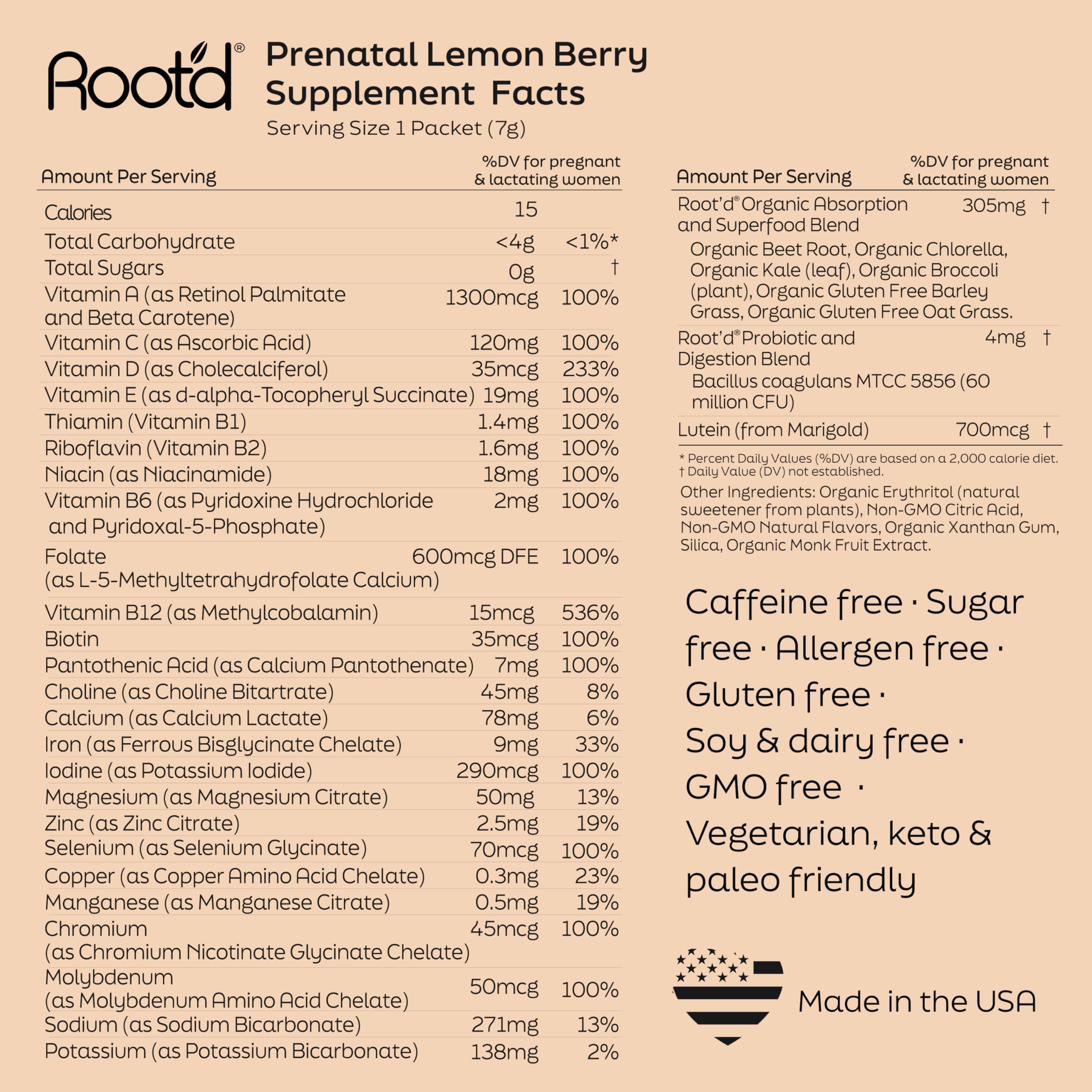 Root'd Prenatal Multivitamin Powder – 25 Vitamins & Minerals, 3x Electrolytes, Sugar-Free | 90 Packets