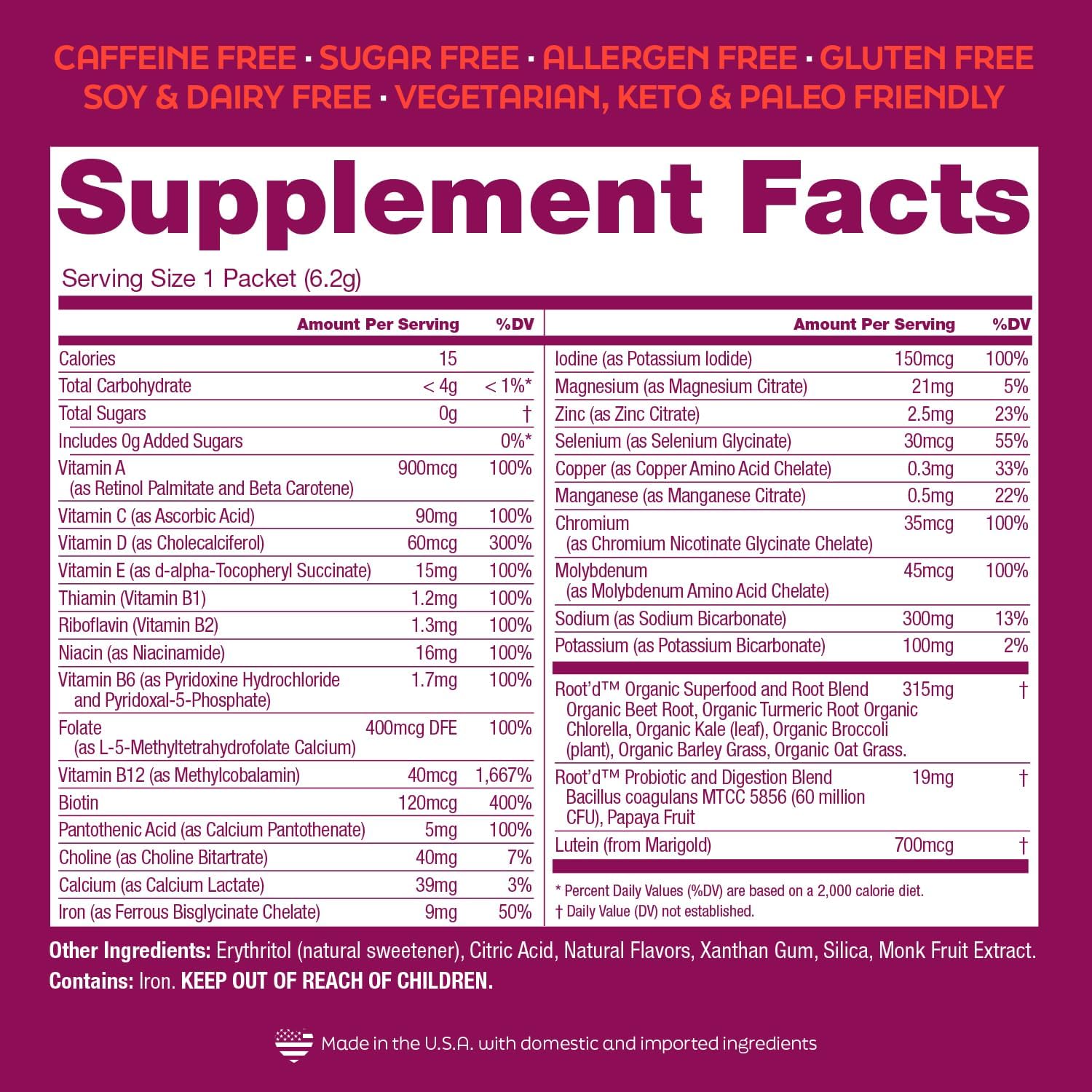 Root'd Multivitamin Powder for Women – 25 Vitamins & 3x Hydration | Sugar-Free, 24 Packets