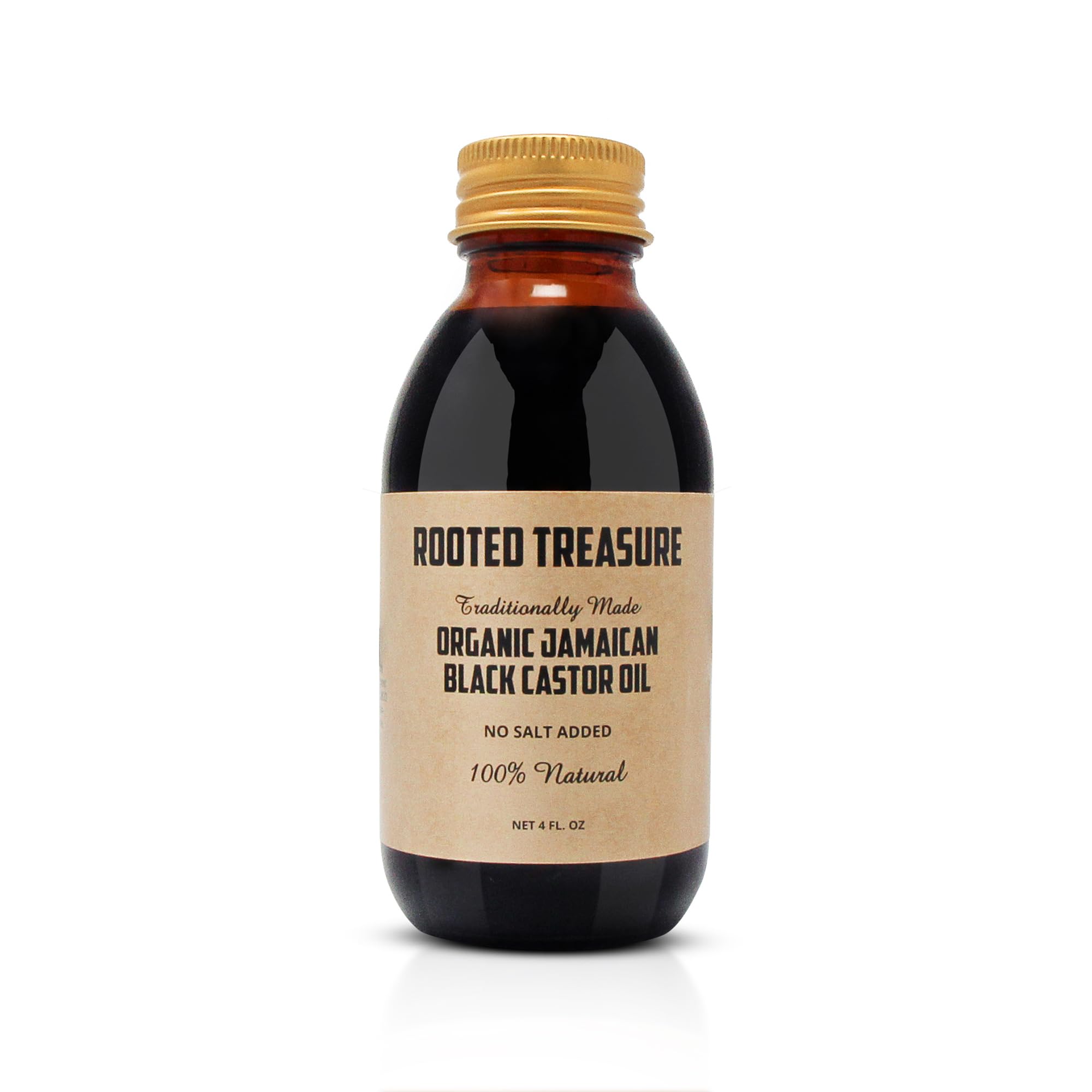 Rooted Treasure Organic Pure Jamaican Black Castor Oil 4oz: 100% Natural For Hair, Eyebrow and Beard Growth - No Salt or Preservatives Added
