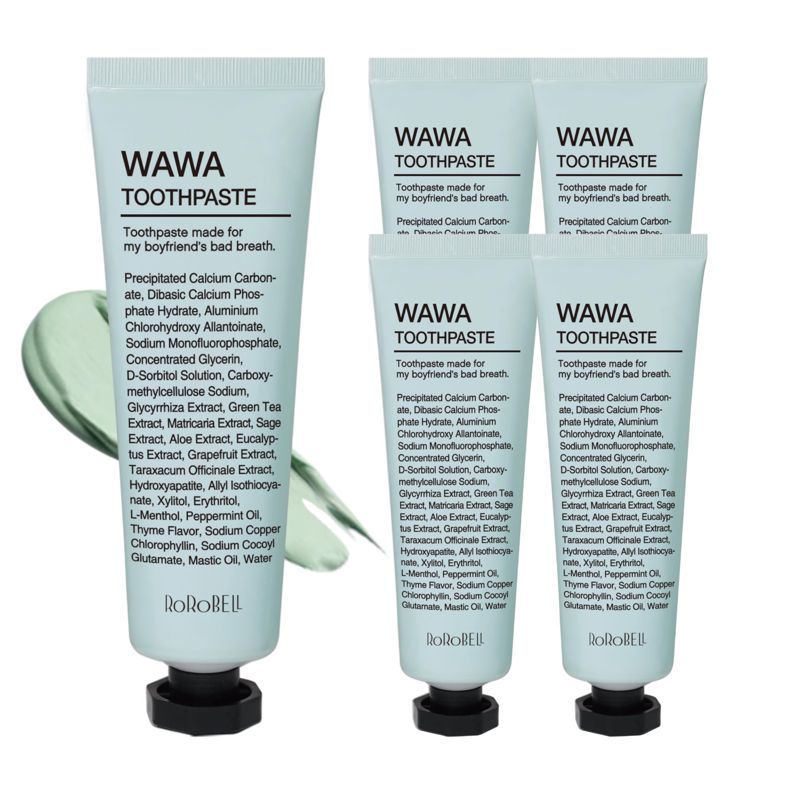 ROROBELL Wawa Toothpaste with Wasabi – Peppermint, Bad Breath, Sensitivity & Gum Health | Pack of 5