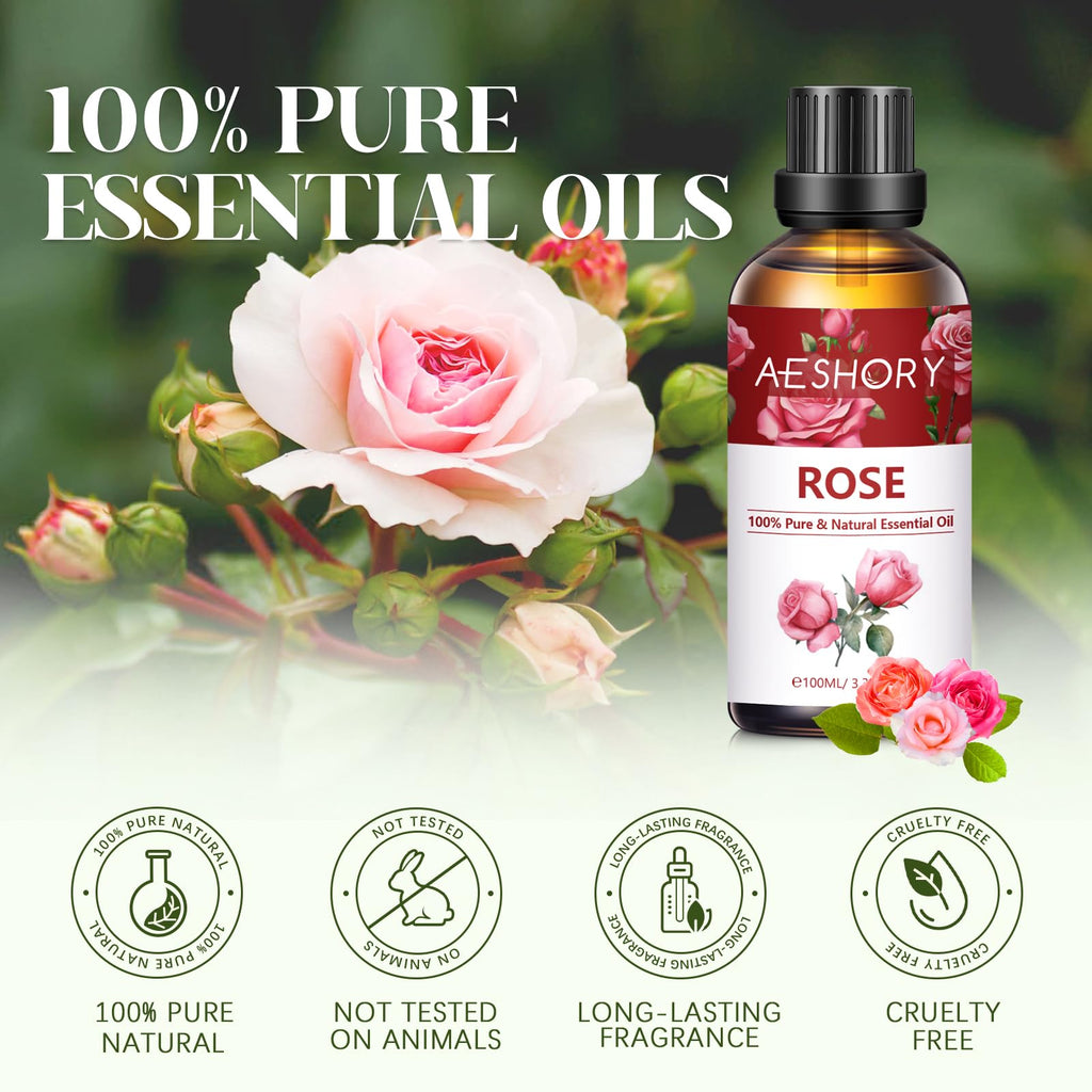 Rose Essential Oils 100ml | Aromatherapy for Diffusers, Massage, Soap & Candle Making