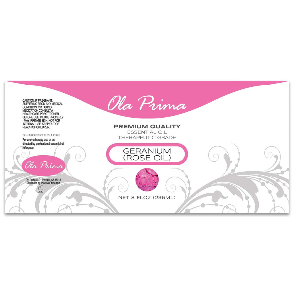 Ola Prima Oils 8oz Rose Geranium Essential Oil - Therapeutic Grade