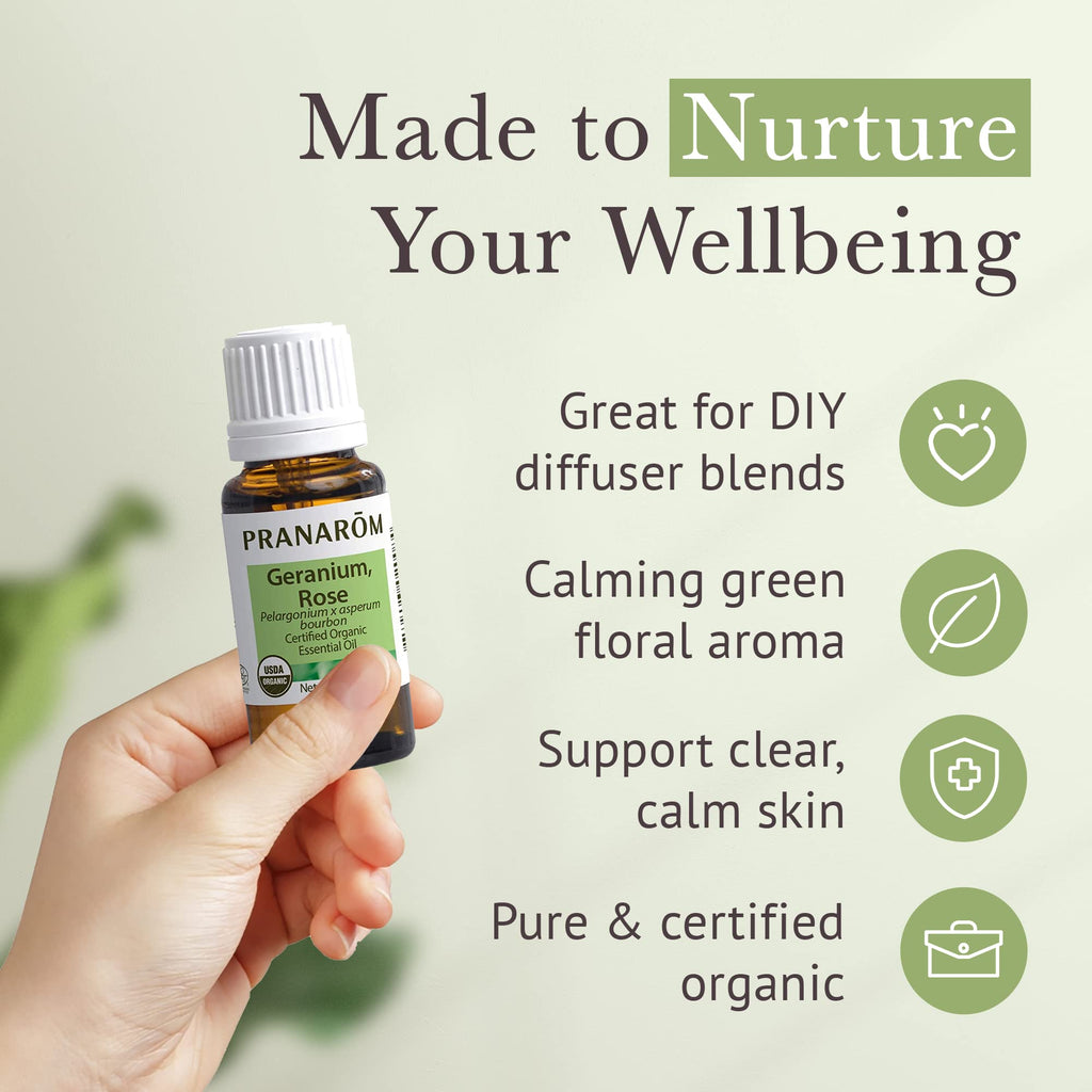 Pranarom Rose Geranium Essential Oil 5ml – 100% Pure, Organic, USDA & ECOCERT Certified