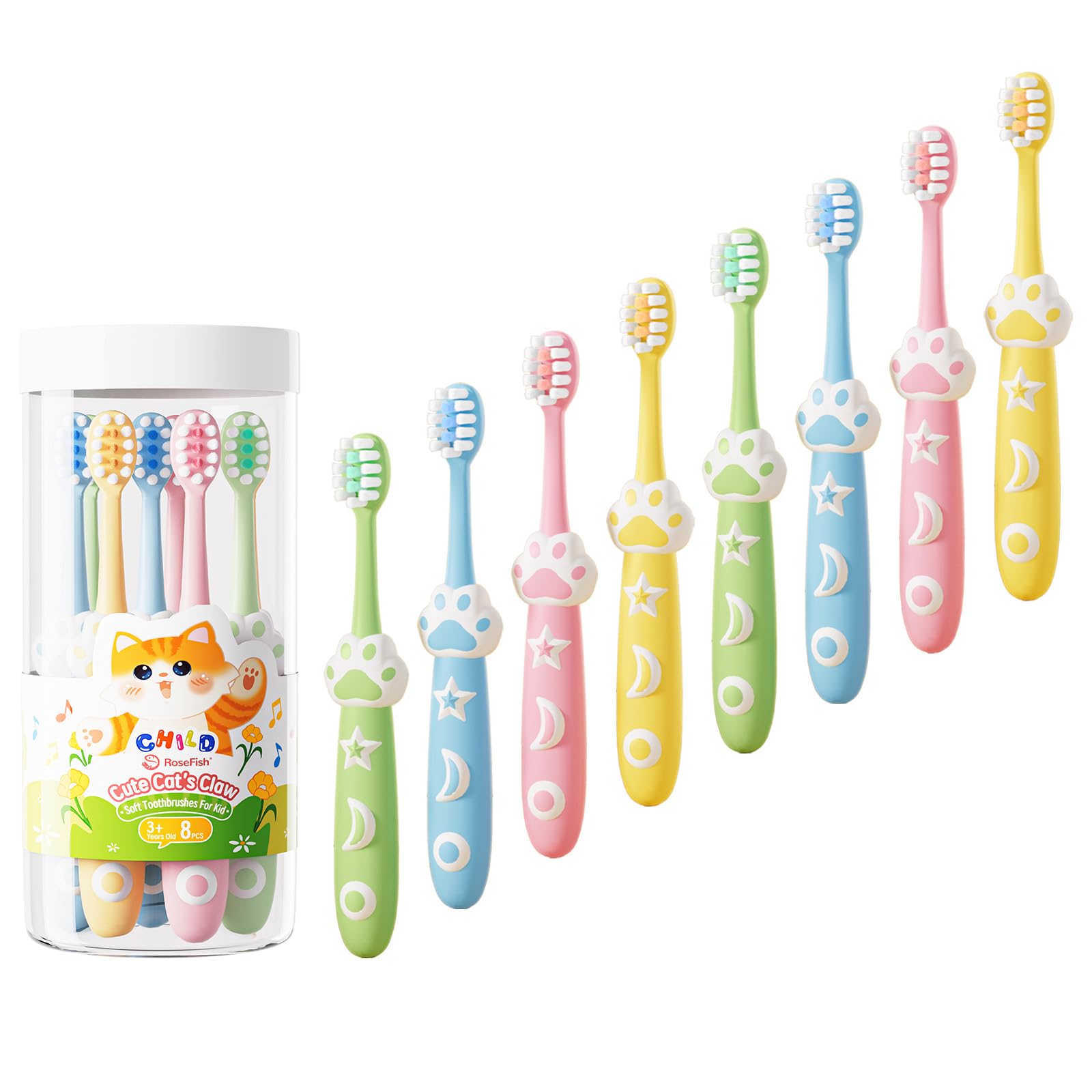 RoseFish 8 Pack Kids Toothbrushes - Extra Soft for Ages 2-8