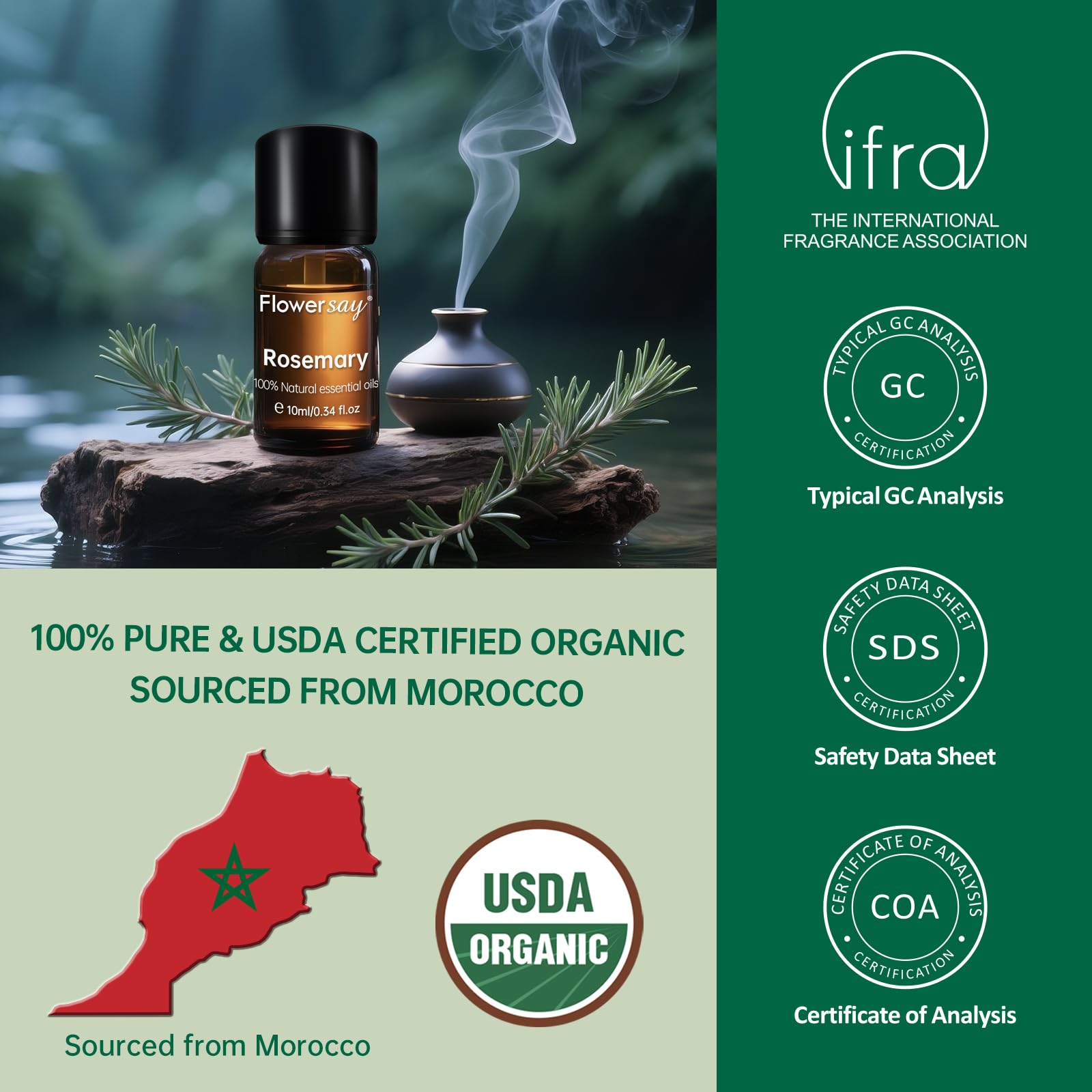 Rosemary Essential Oil for Hair Growth – 100% Pure, Organic, USDA Certified (10ml)