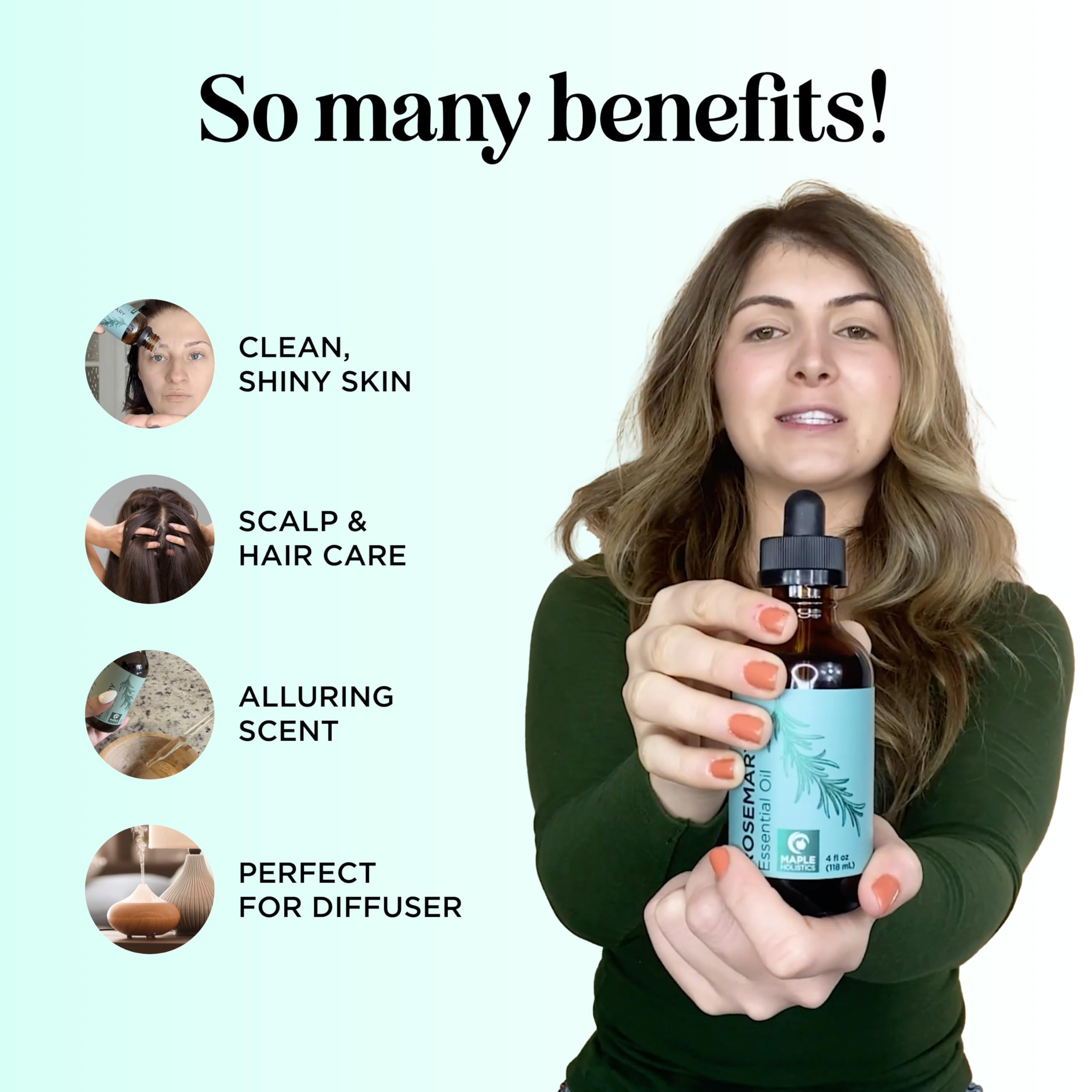 Pure Rosemary Essential Oil with Dropper - Undiluted 4oz for Hair, Skin & Nails