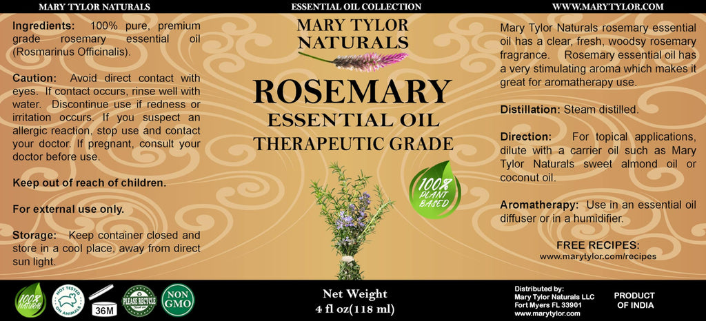 Rosemary Essential Oil (4 oz) Premium Therapeutic Grade – 100% Pure & Natural | Mary Tylor Naturals