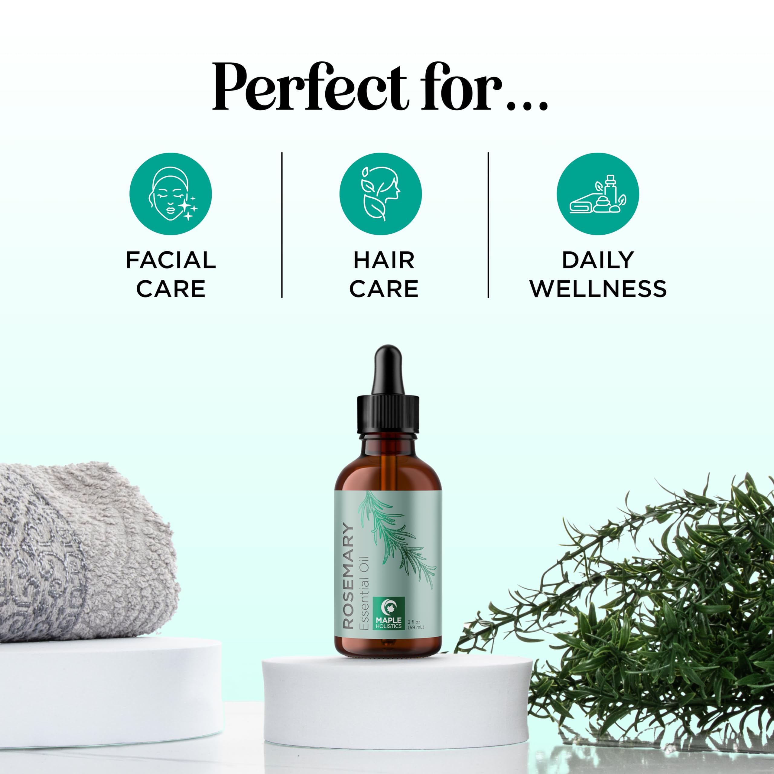 Pure Rosemary Oil for Hair Care – Volumizing Aromatherapy Essential Oil (2oz) | Diffuser, Hair, Skin & Nails