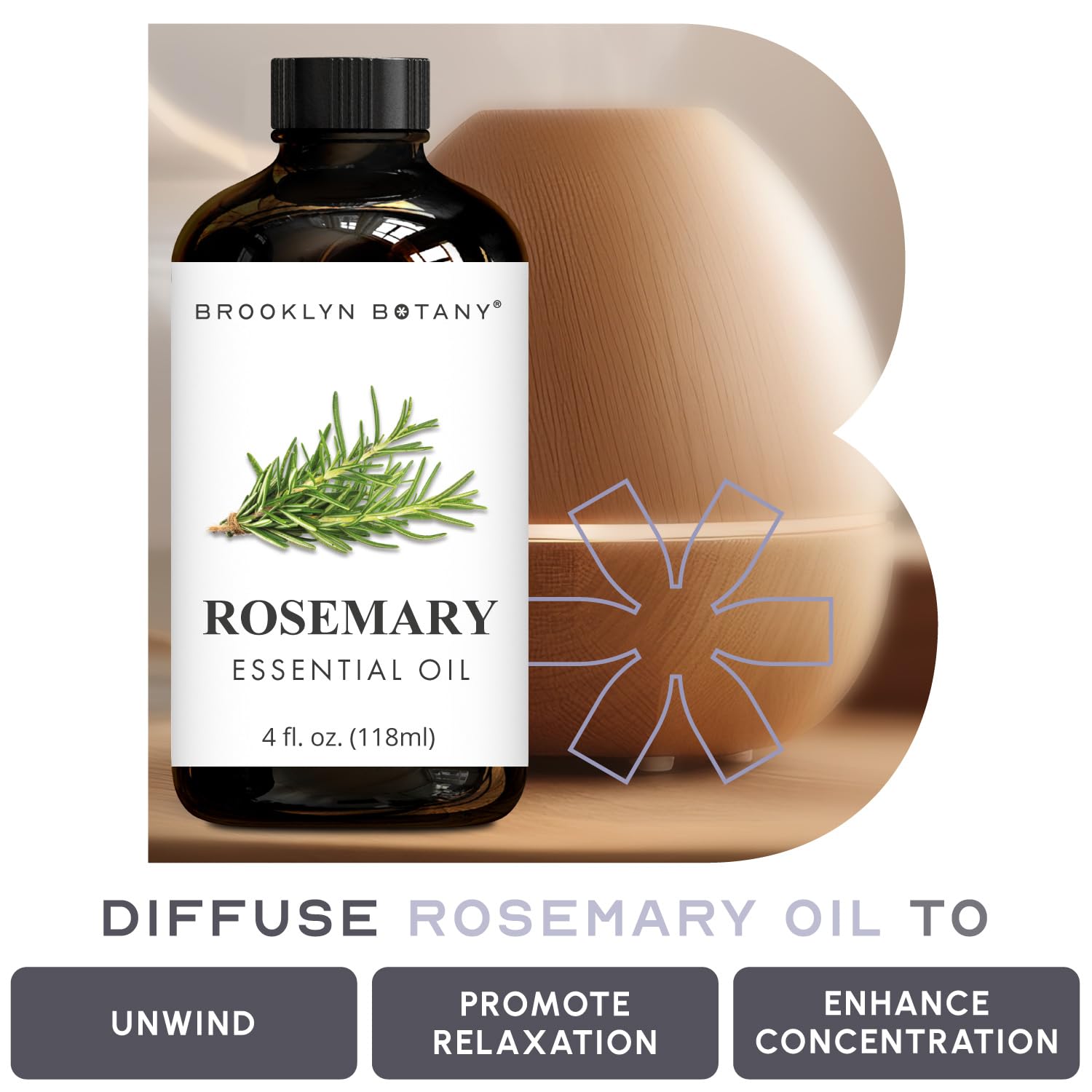 Brooklyn Botany Rosemary Essential Oil - 4 fl oz - 100% Pure & Natural - Premium Grade with Dropper