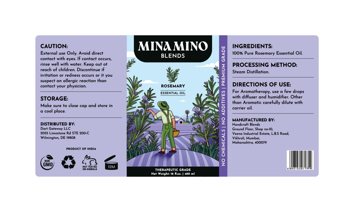 Rosemary Essential Oil 16 oz | 100% Pure & Natural | Aromatherapy & Diffuser | Minamino Blends