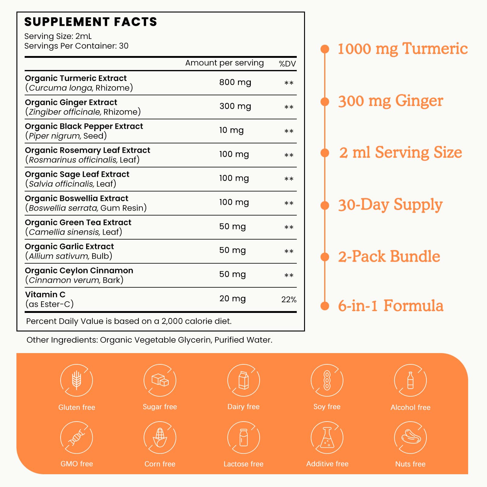 (2 Pack) Organic Turmeric Curcumin Liquid Drops - 1 Fl Oz