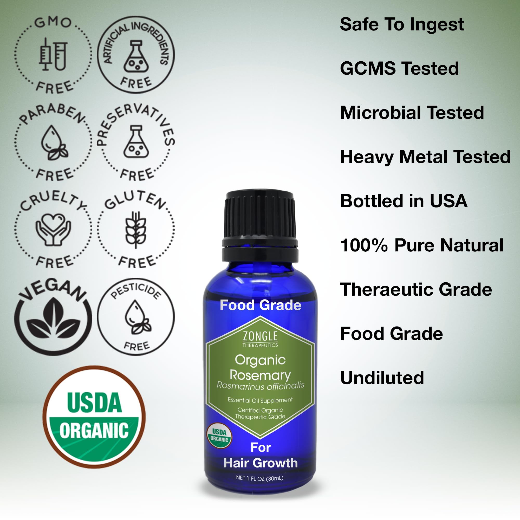 Organic Rosemary Oil – 100% Pure, Food Grade, Edible for Hair Growth | Zongle Therapeutics, 1 OZ