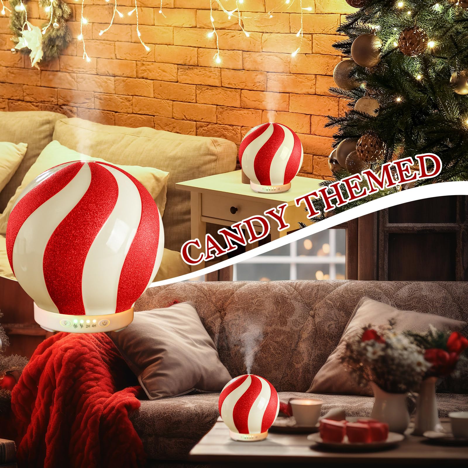 Rossesay Christmas Diffuser 120ml – Candy Cane Ceramic Humidifier