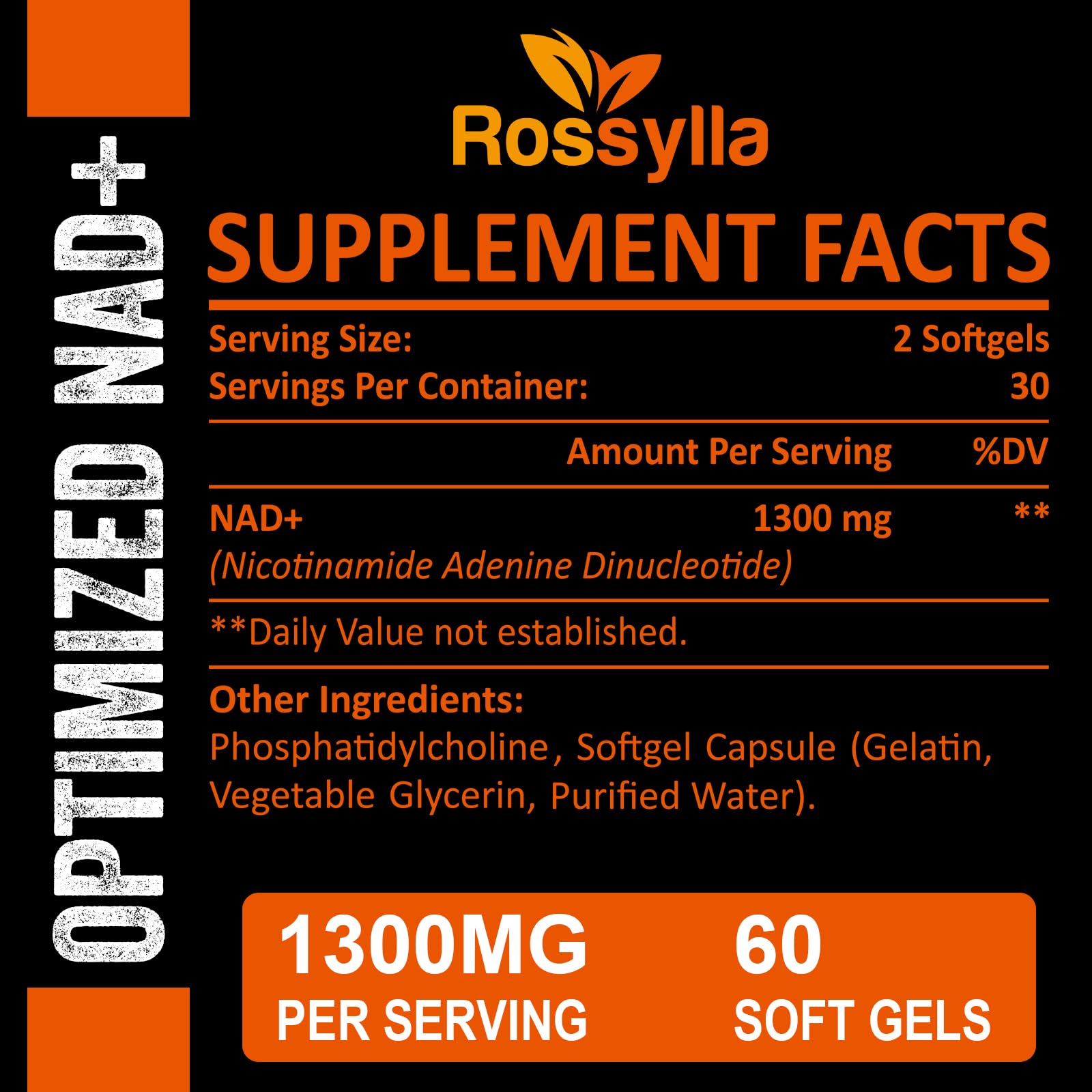 Rossylla 1300 mg Liposomal NAD+ Supplement | Highest Absorption | 120 Count