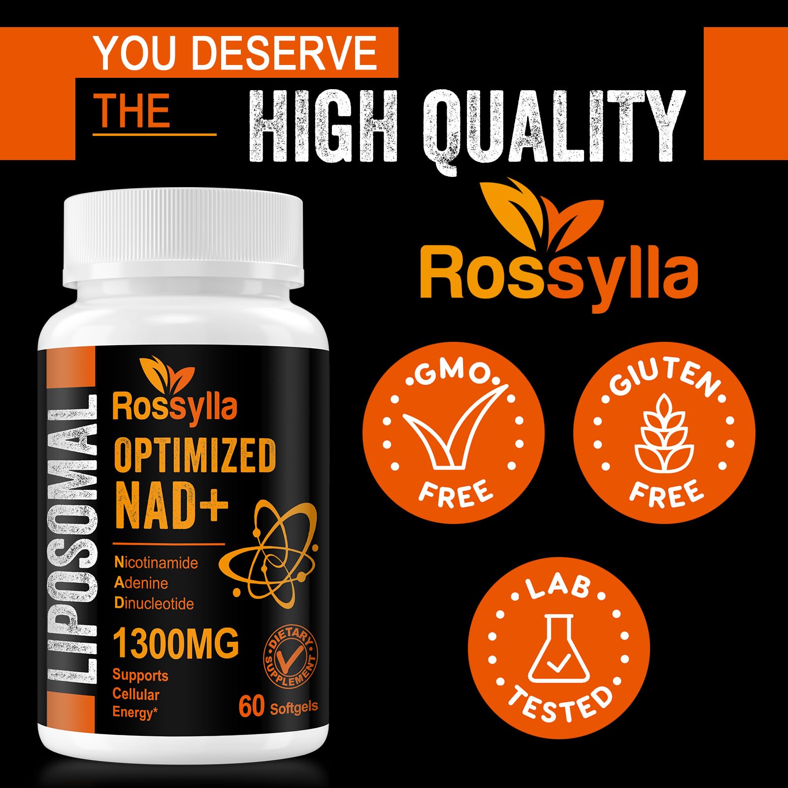 Rossylla 1300 mg Liposomal NAD+ Supplement | Highest Absorption | 120 Count