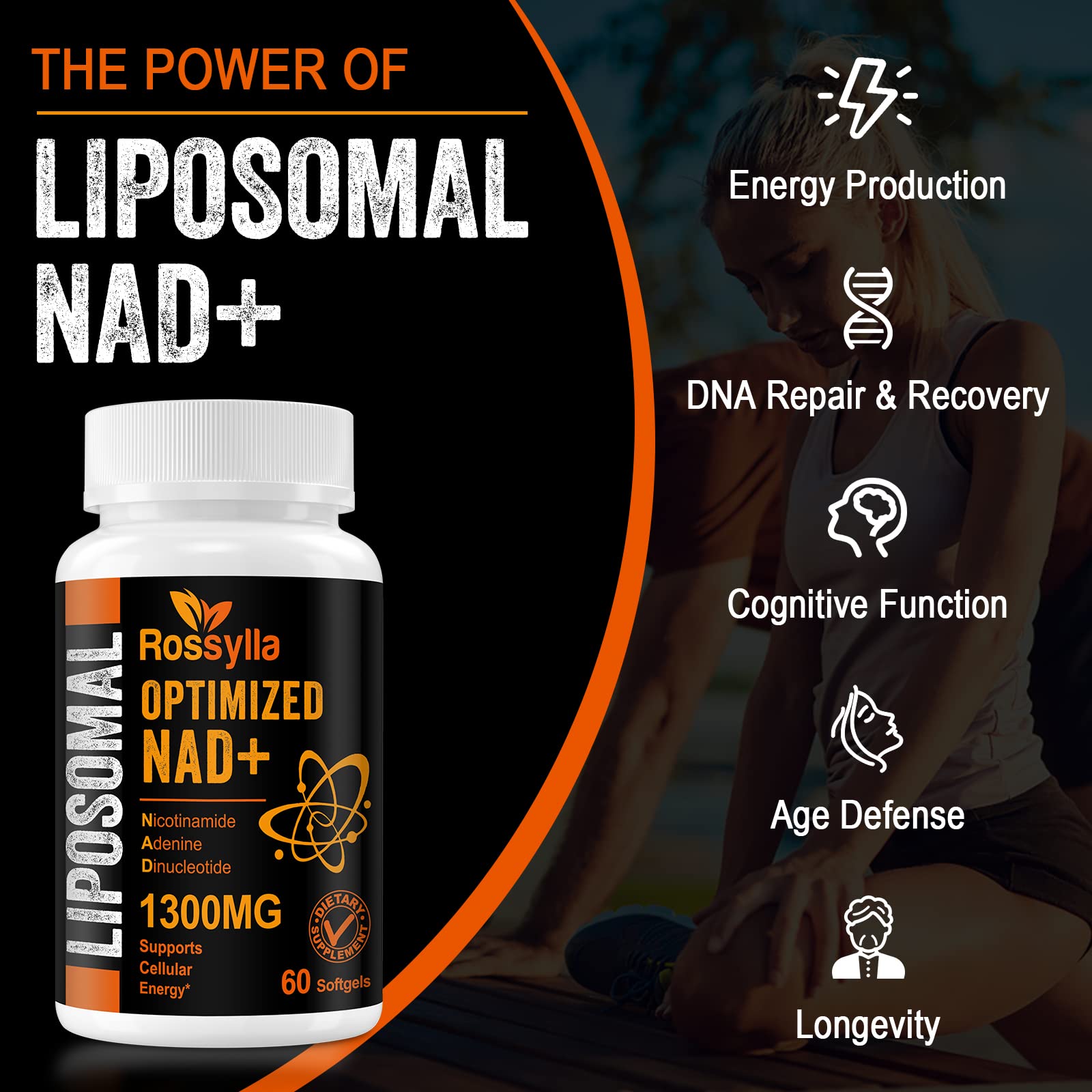 Rossylla 1300 mg Liposomal NAD+ Supplement | Highest Absorption | 120 Count