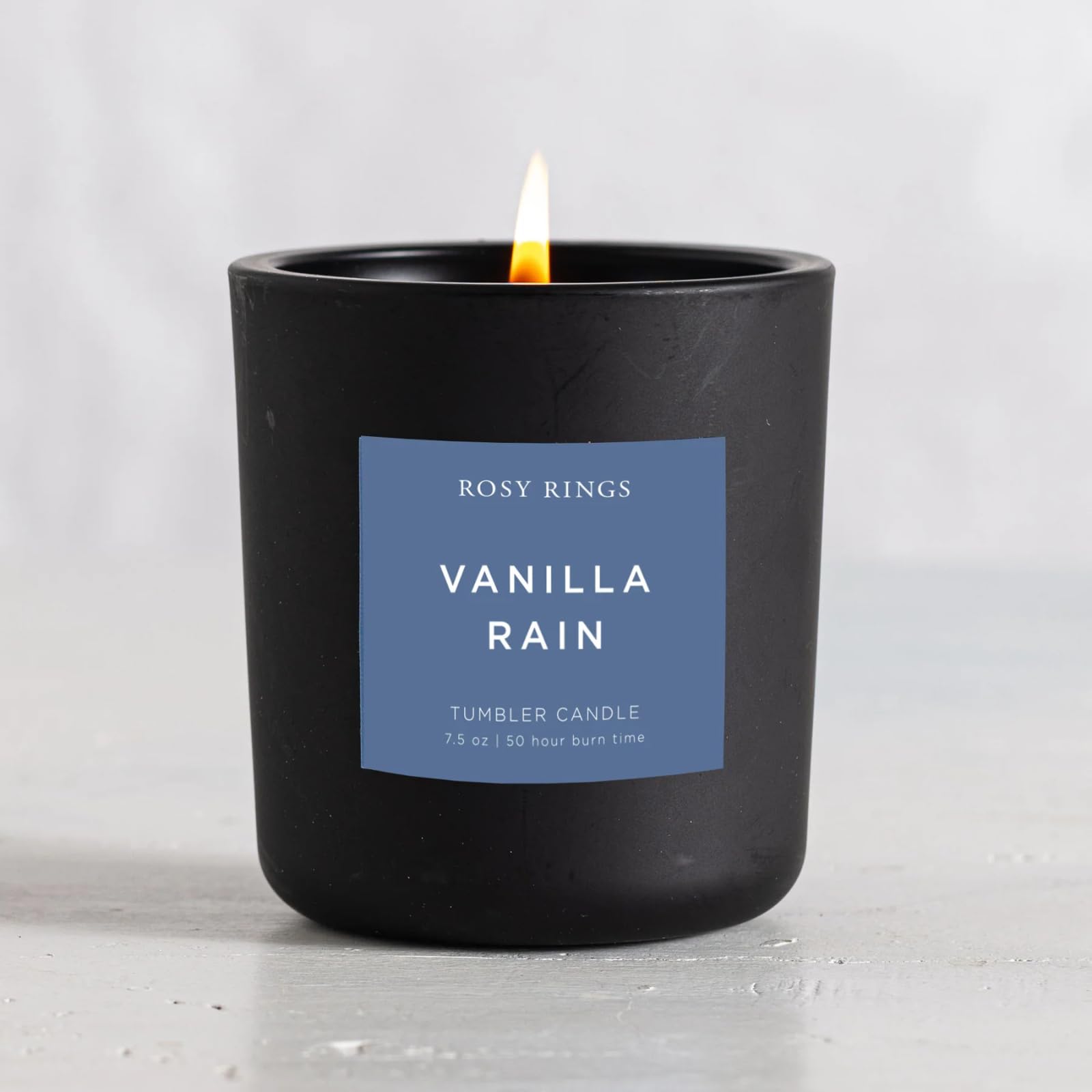 Rosy Rings Vanilla Rain Matte Black Glass Tumbler Candle | 50 Hr Burn Time, Luxury Home Fragrance Gift