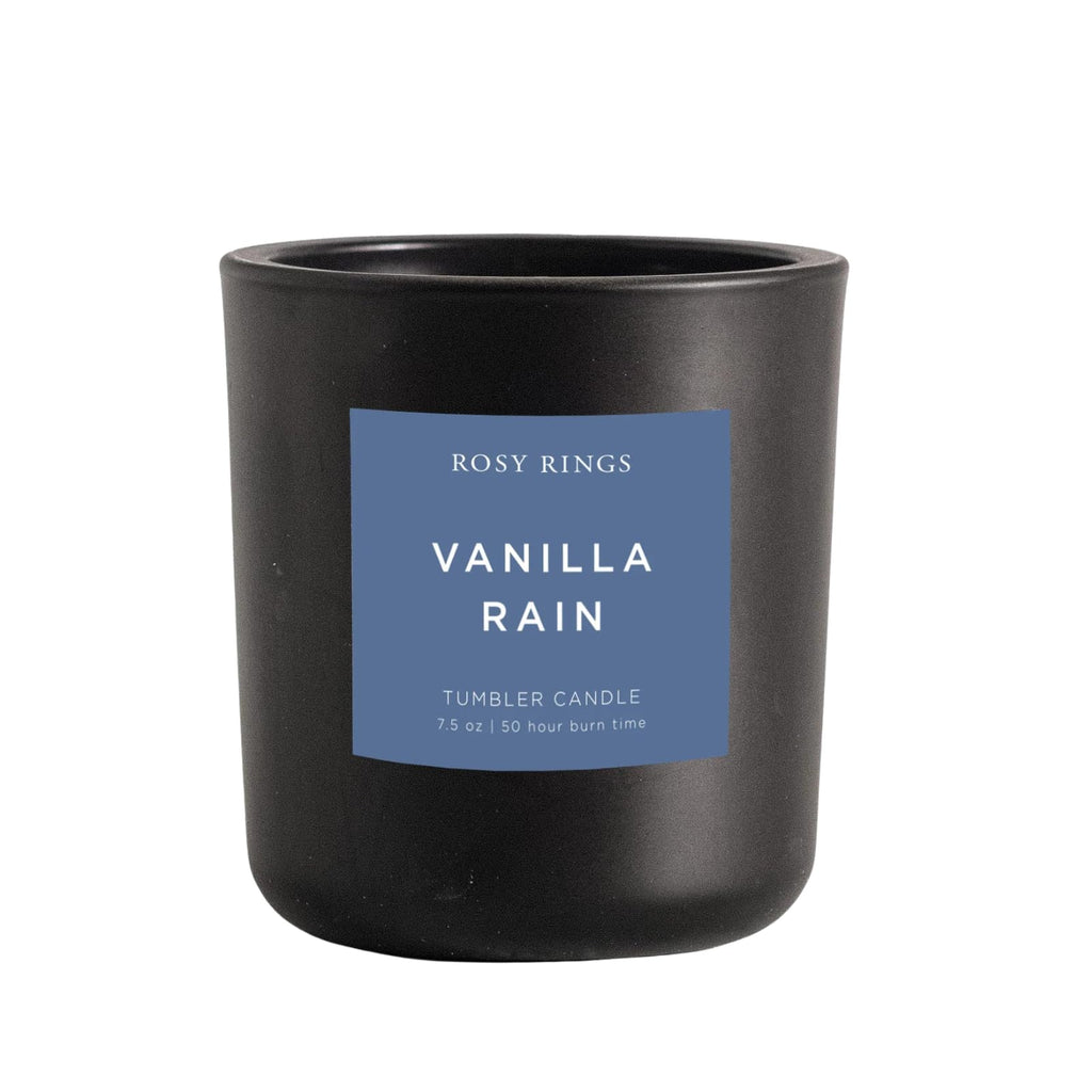 Rosy Rings Vanilla Rain Matte Black Glass Tumbler Candle | 50 Hr Burn Time, Luxury Home Fragrance Gift