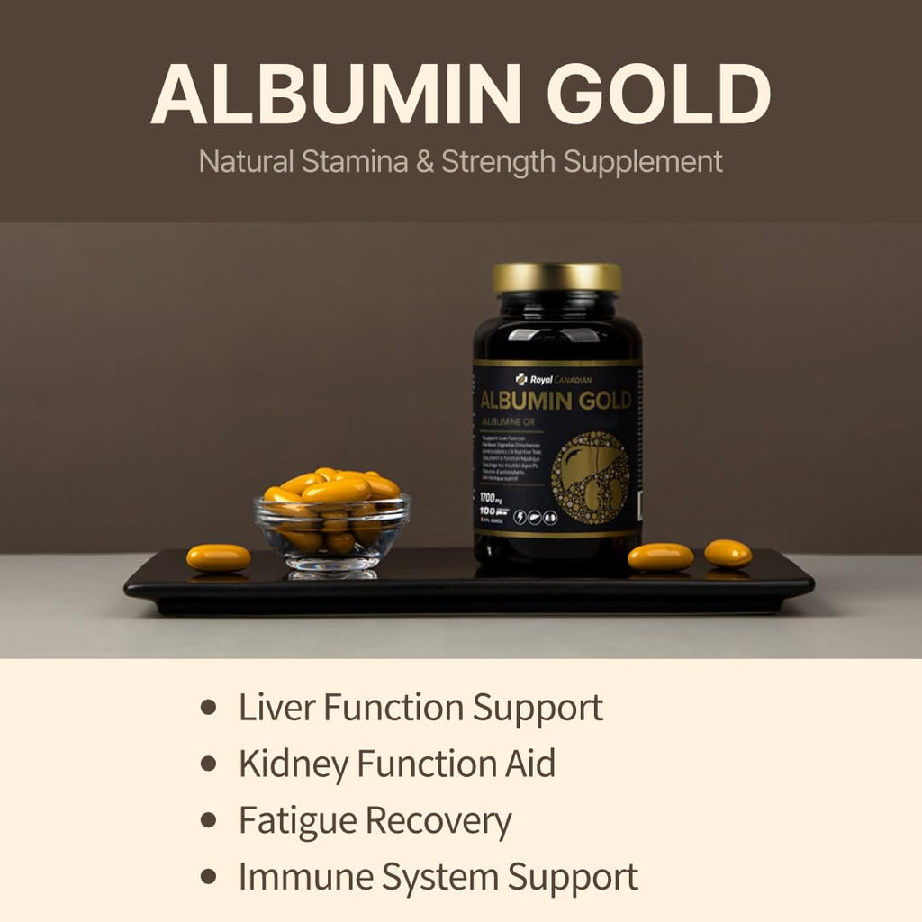 Royal Canadian Albumin Gold 1700mg | Liver Function | Kidney Function | Fatigue Recovery | Immune System (200 x 1700mg Capsules)